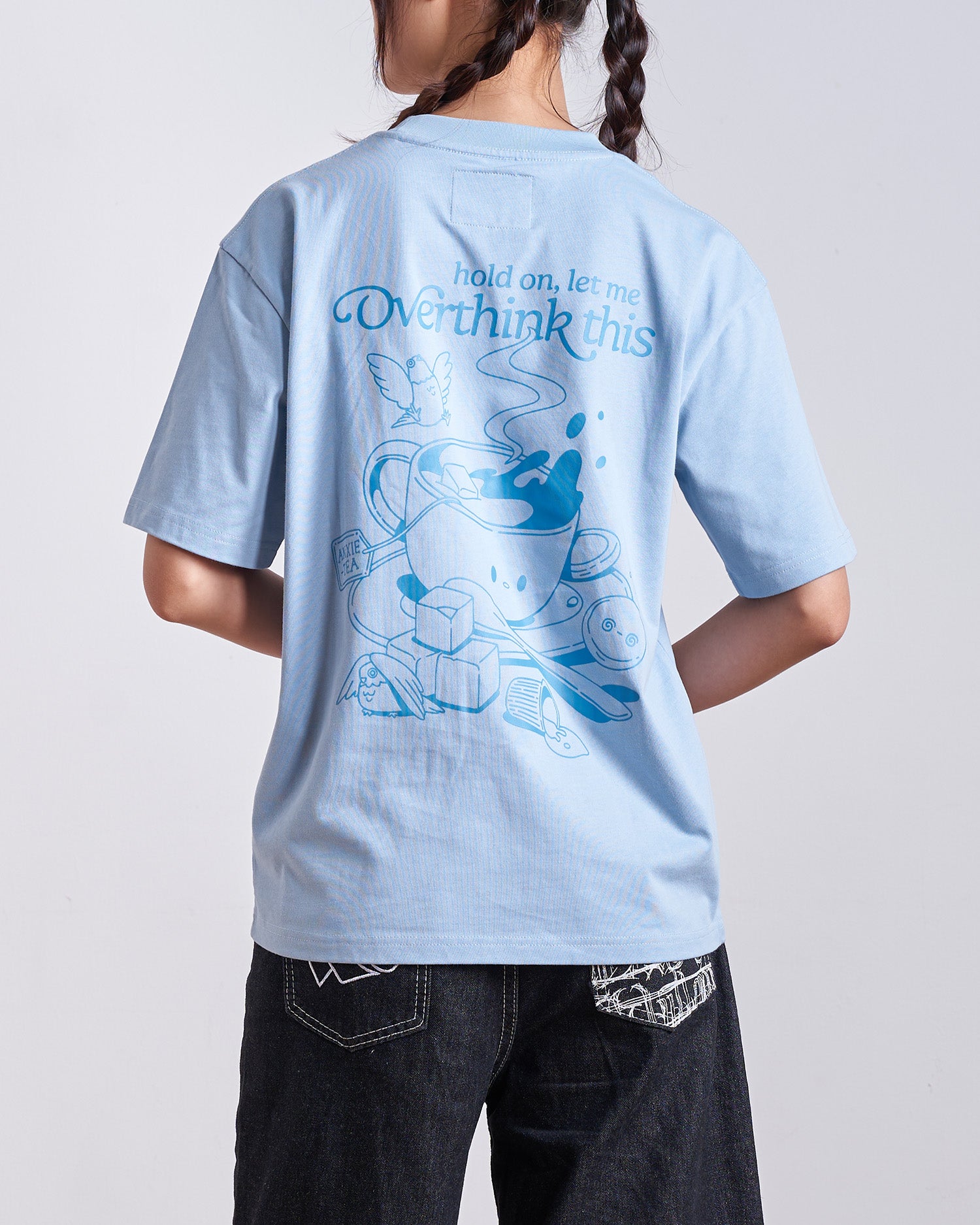 Brewing Anxie-Tea Oversized Tee - Puddle Blue – Talking Toes SG